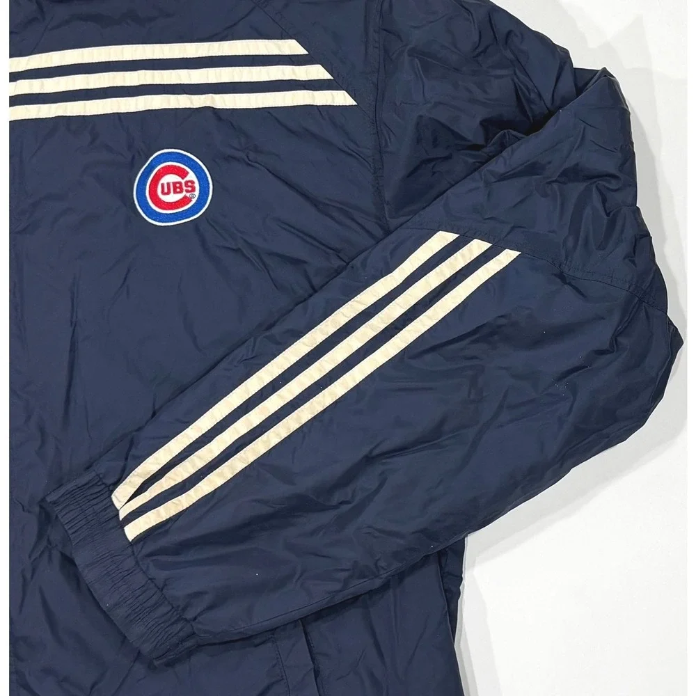 Adidas Mens 2XL Chicago‎ Cubs Mesh Lined Windbreaker Jacket Navy Blue Full Zip